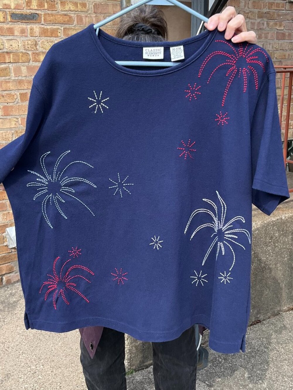 Classic Elements Women's Navy Fireworks Shirt, Size 20-22W
